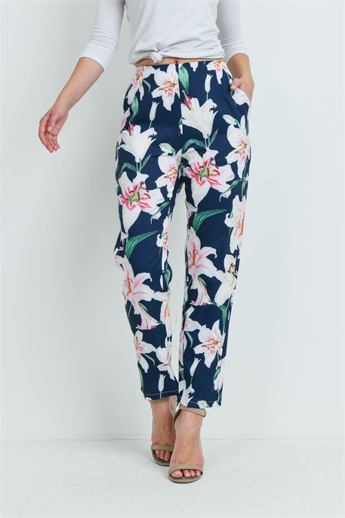 S9-1-4-P43 NAVY WHITE FLOWERS PANTS 2-3-2