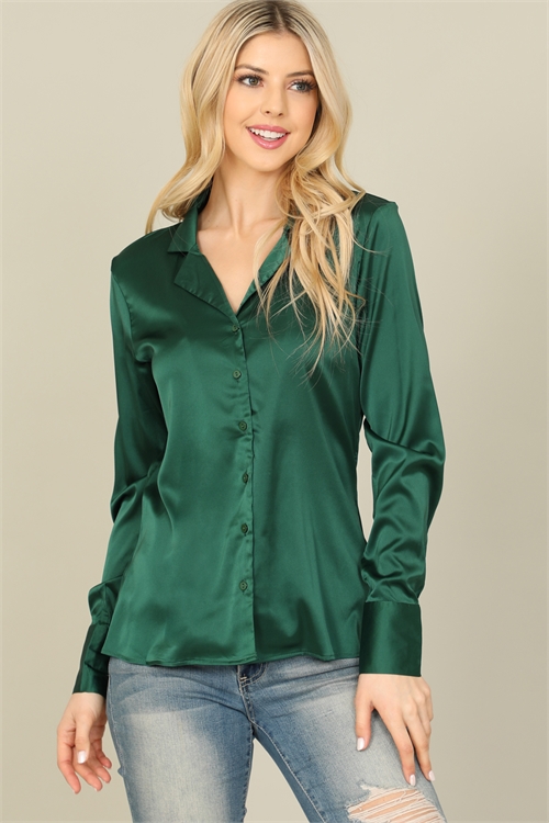 S8-6-2-T2345-AMAZON GREEN SILK LONG SLEEVE TOP 2-2-2