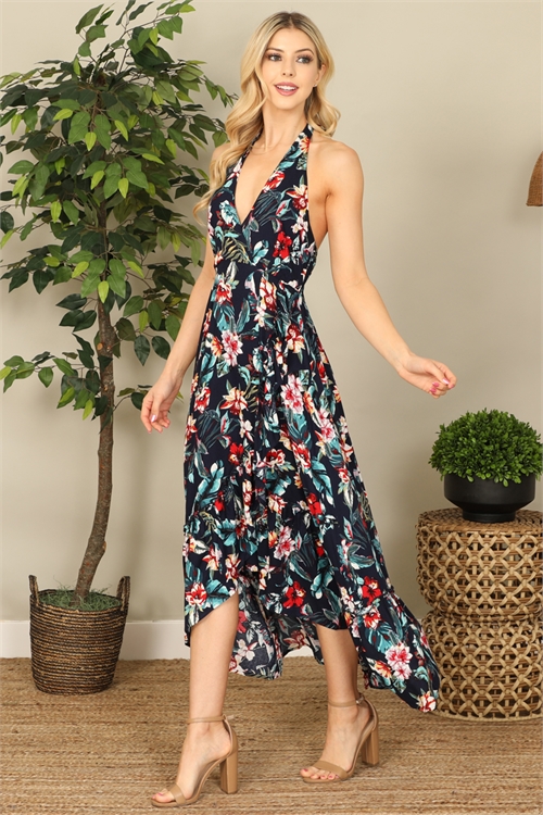 S5-3-2-D16378-NAVY COLOR TROPICAL PRINTED DRESS 2-2-2