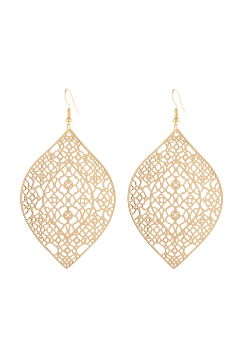 S18-10-3-HDE3092G-1-MOROCCAN MARQUISE FILIGREE DROP EARRINGS-GOLD/1PAIR