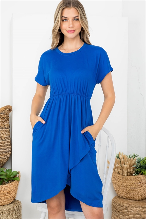 S16-10-3-PPD10428-DPBL-1 - SHORT SLEEVE CINCH WAIST TULIP HEM DRESS ...