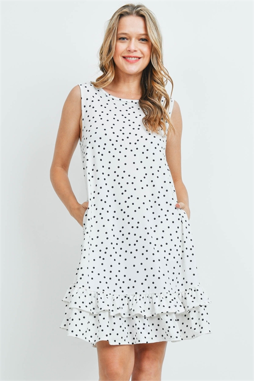 S7-2-5-PPD1058-WTBK-A -POLKA DOT SLEEVELESS LAYARED RUFFLED HEM DRESS ...