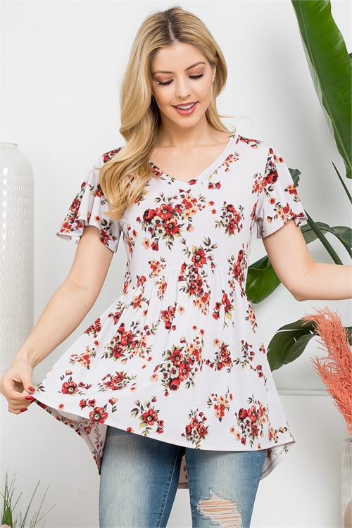 S10 9 4 Ppt21405 Iv V Neck Butterfly Sleeve Floral Empire Waist Top