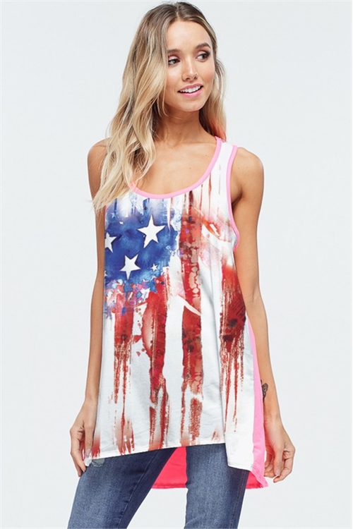 S36-1-1-PL-T604G10742-NPK - AMERICAN FLAG CONTRAST TANK TOP- NEON PINK ...